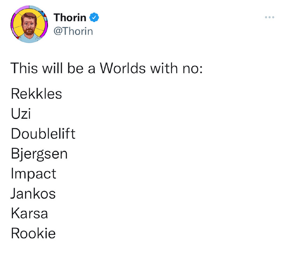 外媒更推：这将是一次没有Rekkles、Uzi、Karsa、Bjergsen、Rookie的世界赛